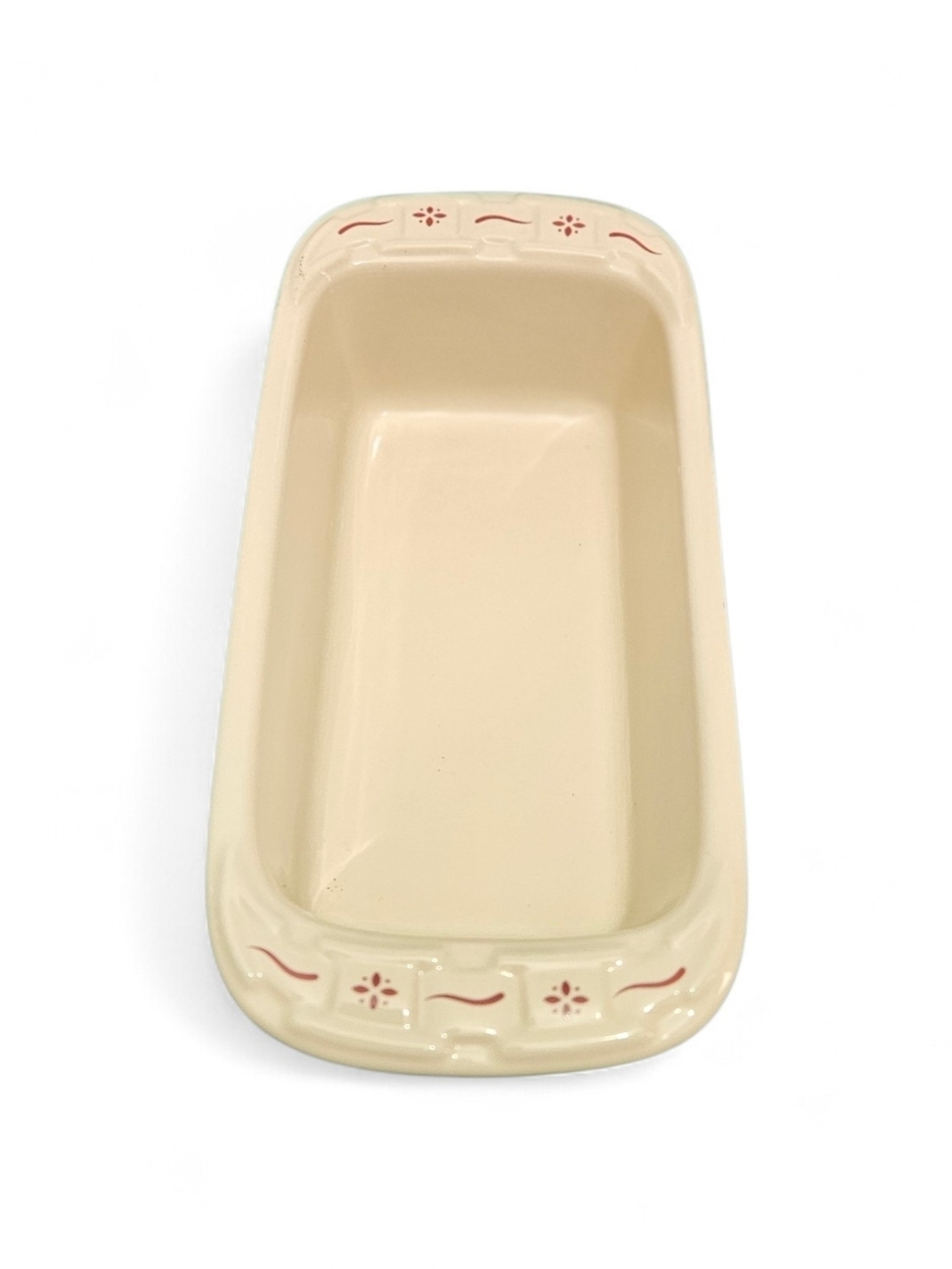 Longaberger Rectangular Ceramic Baker in Cream and Red